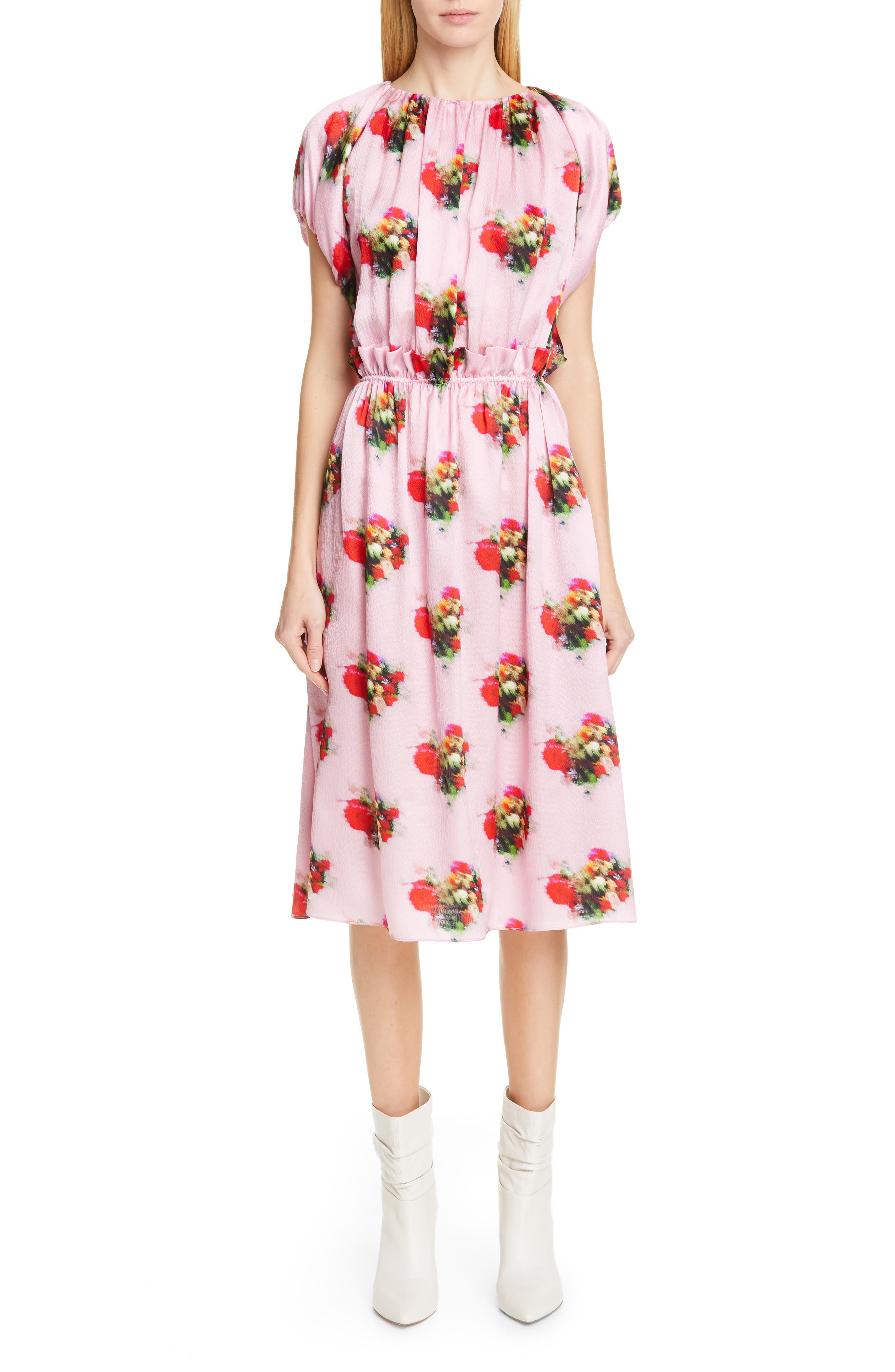 Adam Lippes Floral Print Silk Dress, Pink