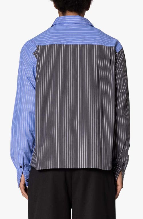 Shop Mnml Oversize Mismatched Pinstripe Button-up Shirt Jacket In Blue