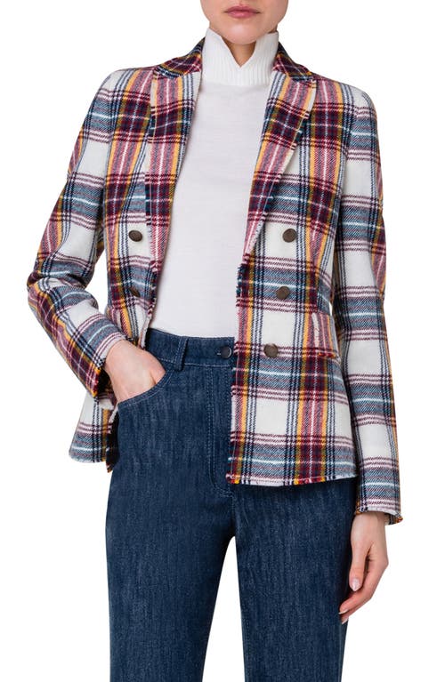 Akris punto Tartan Plaid Virgin Wool Flannel Blazer in Grey Multicolor at Nordstrom, Size 8