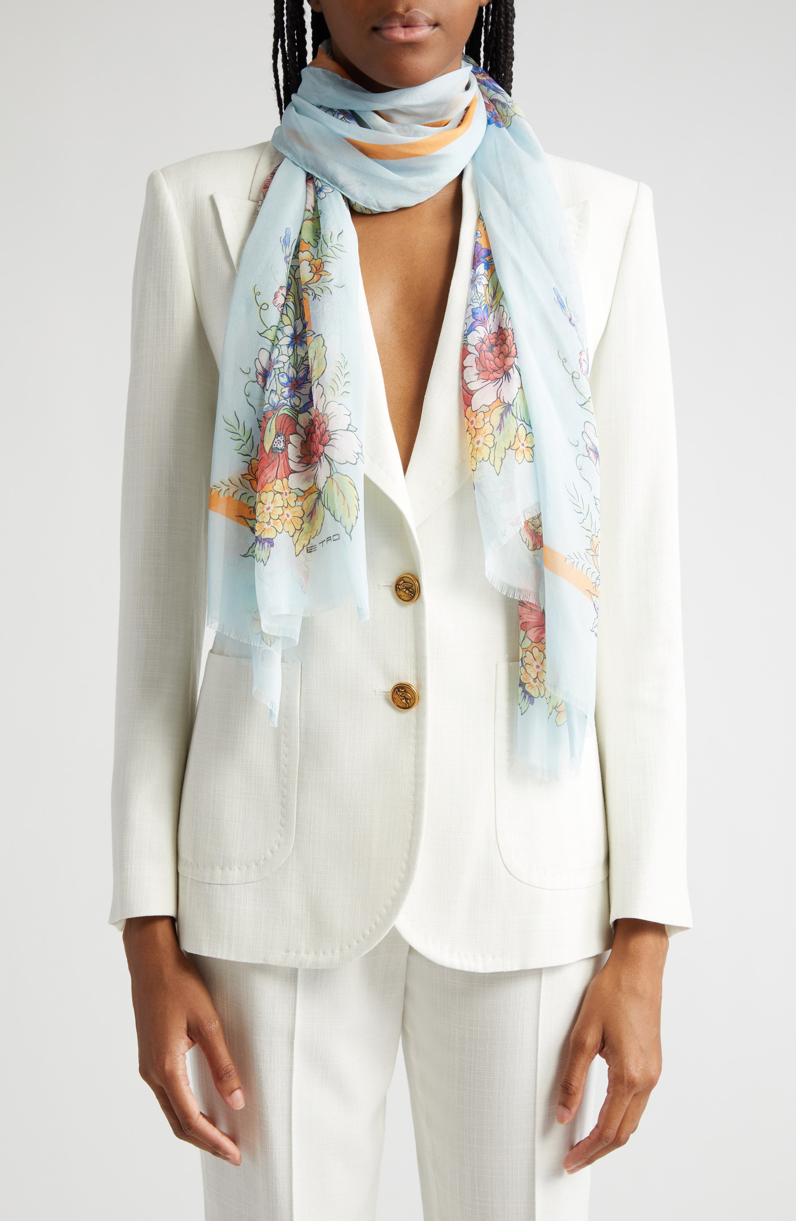 Ferragamo floral-print silk scarf - White