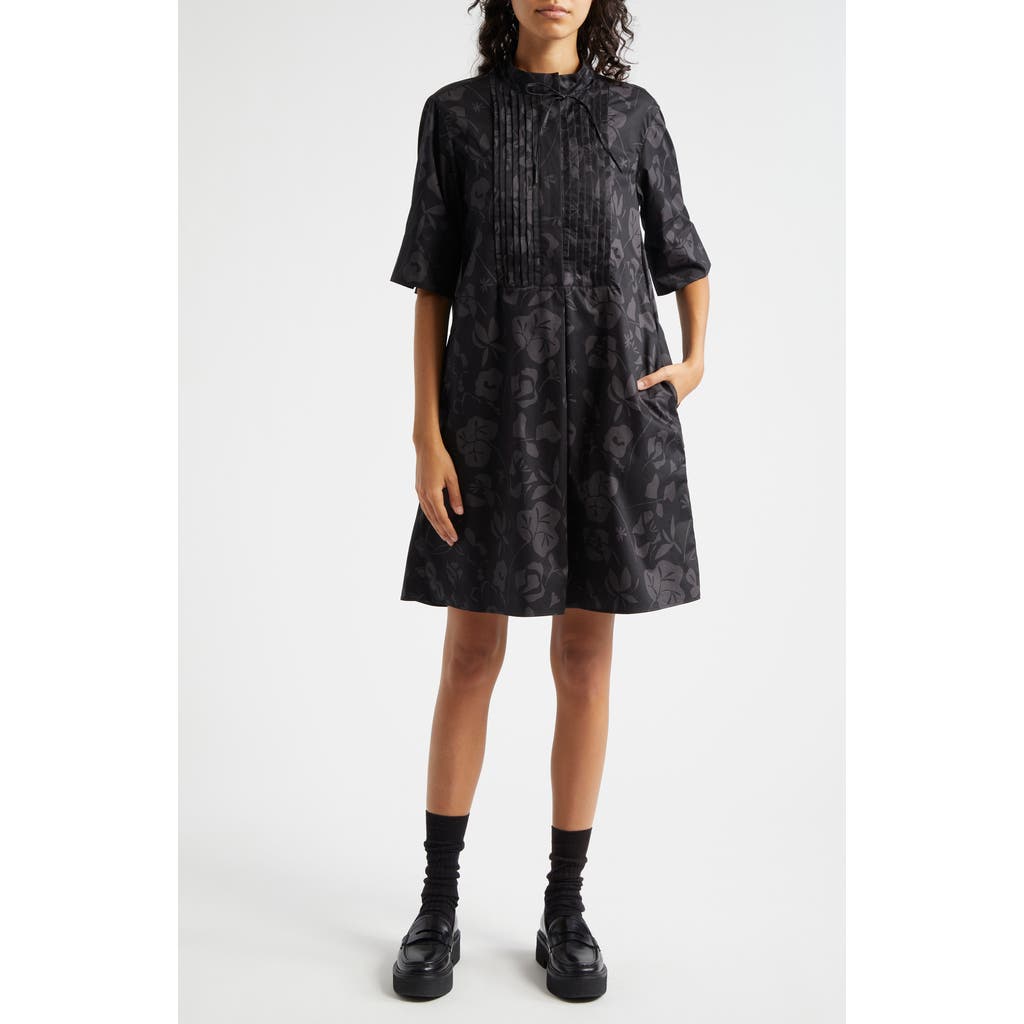 Marimekko Helmat Nokturno Poplin Button Front Dress In Black Dark Grey