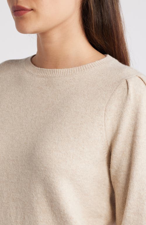 Shop Caslonr Caslon(r) Puff Sleeve Cotton Blend Crewneck Sweater In Tan Doeskin Heather