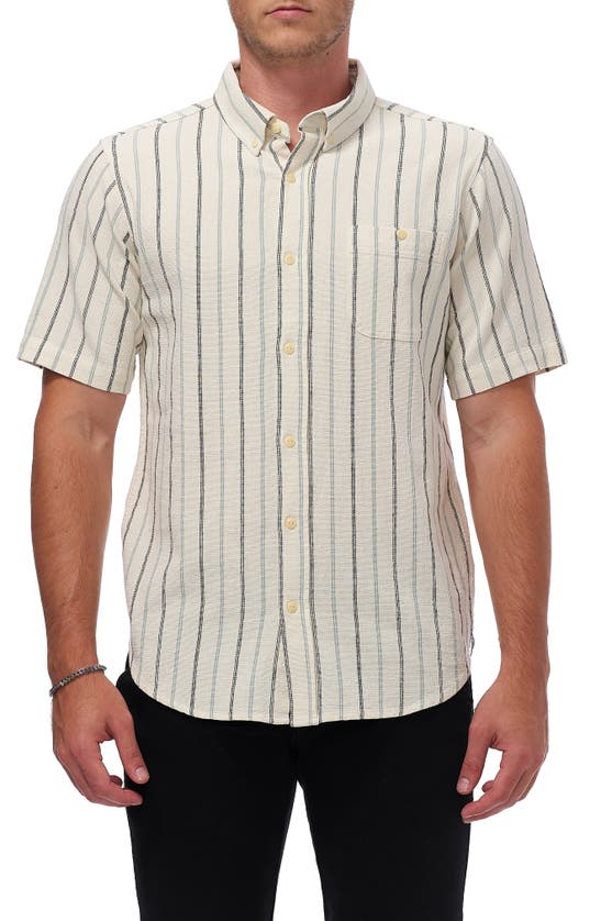Shop Ezekiel Hollow Short Sleeve Button-up Cotton Shirt In Bone