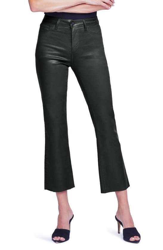 L Agence Kendra Coated High Waist Crop Flare Jeans In Army Coated