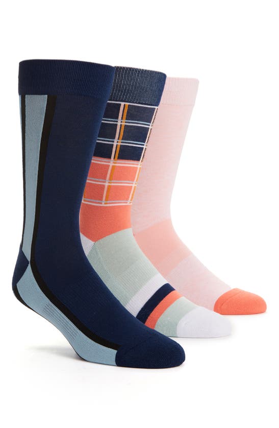 Nordstrom Rack Cushioned Patterned Crew Socks In Coral Bisque Grids