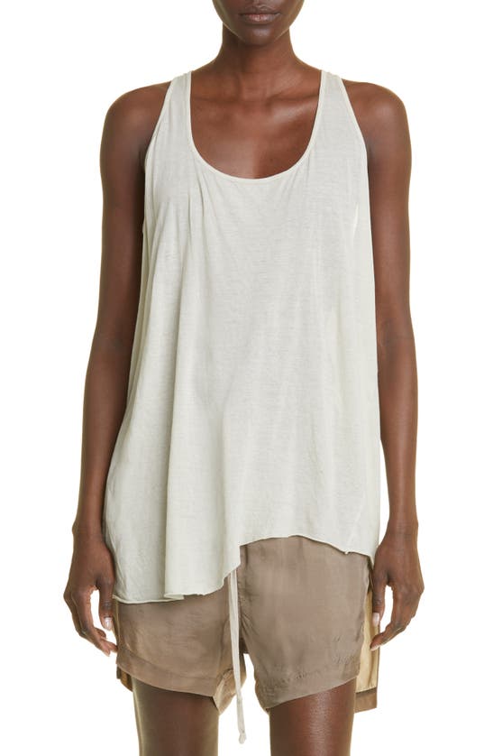 Rick Owens Asymmetric Longline Sheer Organic Cotton Tank Top In Pearl