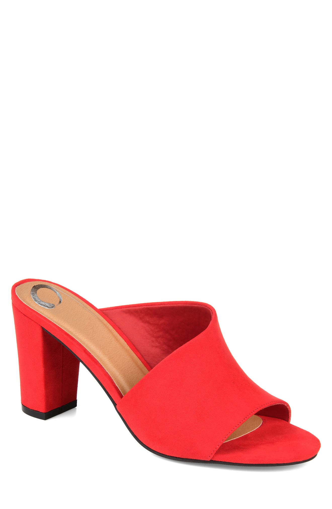 red mules block heel