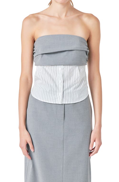 Grey Lab Strapless Mixed Media Top In Grey/white