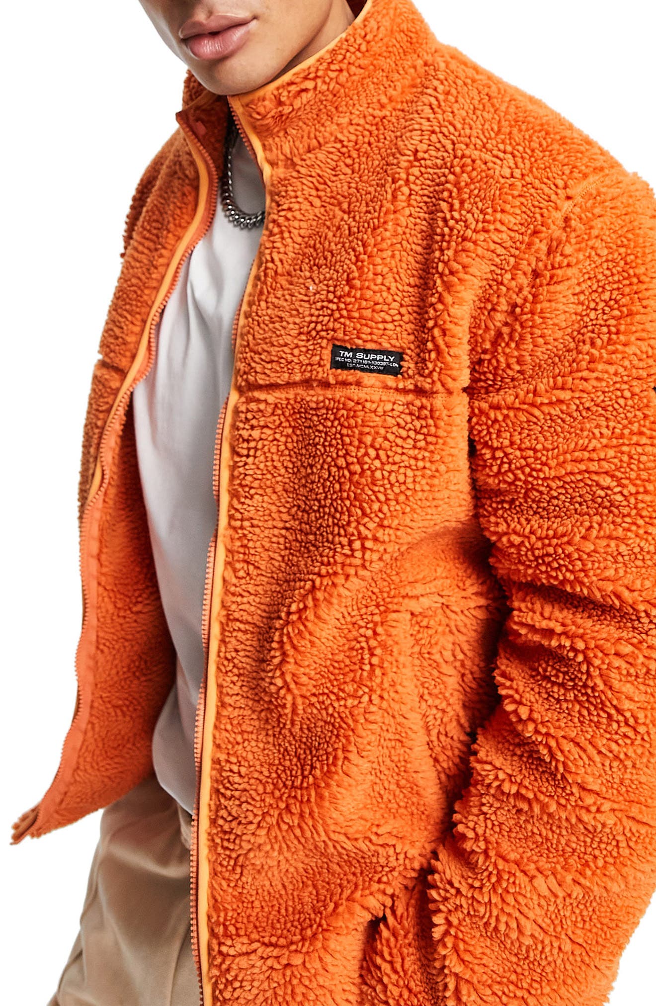 Topman Fleece Shearling Jacket in Orange