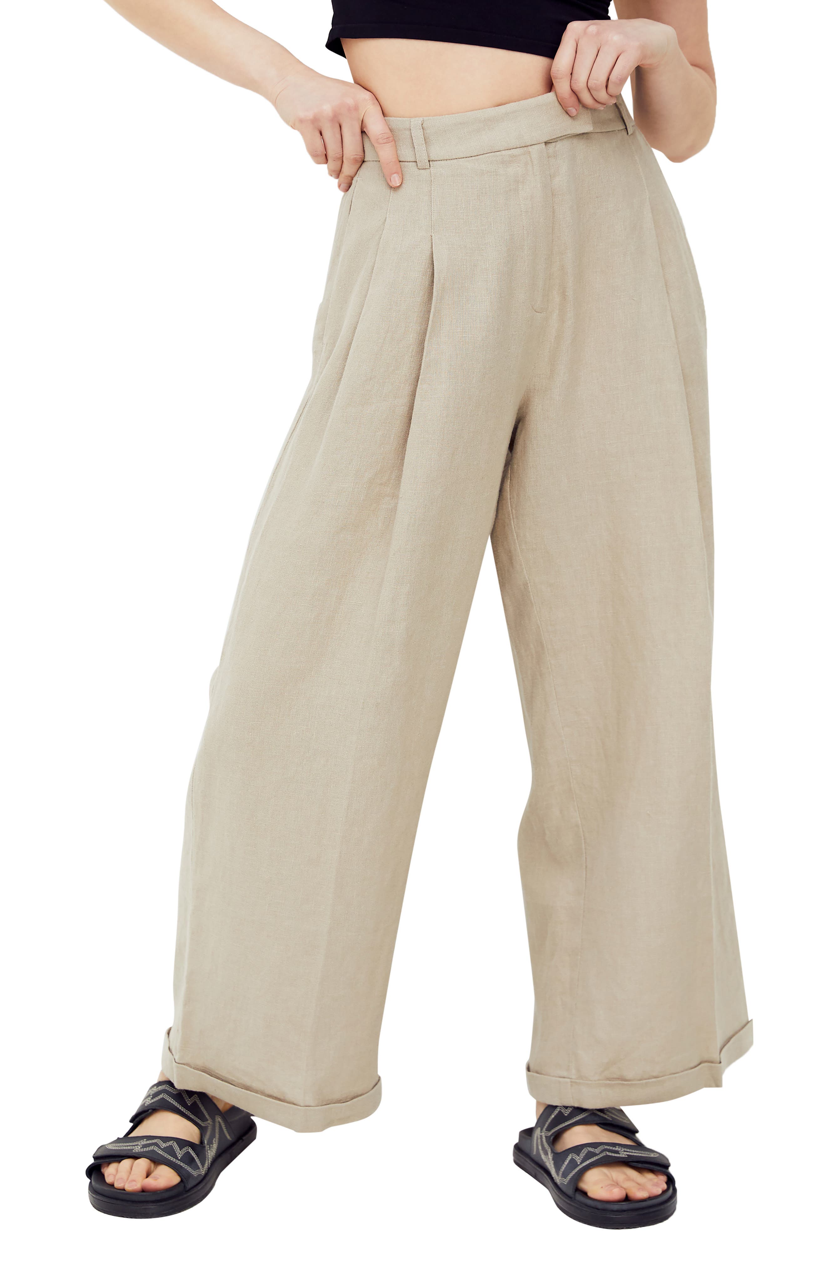 Natural Linen Pants with mini front pockets Flare legs pants Black Color Natural Linen Black Linen