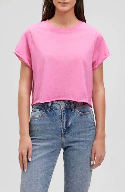 Oversize Raw Hem Crop T-Shirt in Shocking Pink