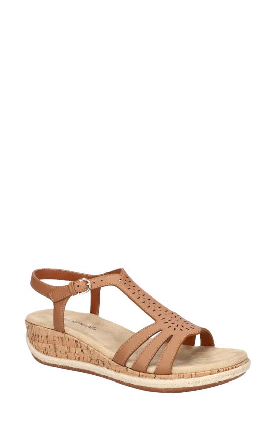 Easy Street Dorinda Womens Faux Leather Comfort Wedge Sandals In Tan