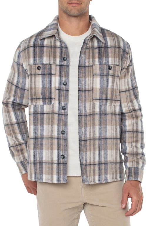 Shop Liverpool Los Angeles Plaid Shirt Jacket In Cream/grey Mul