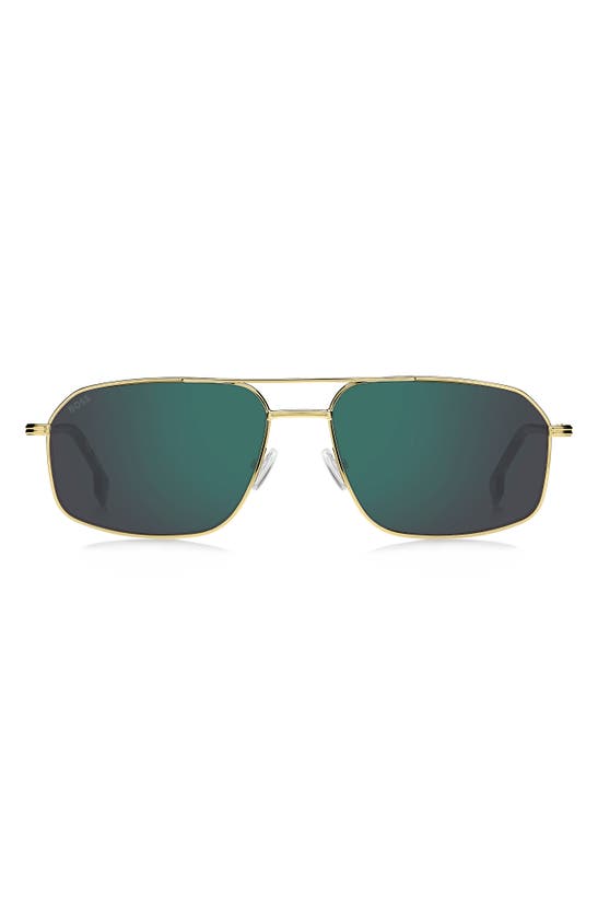 Hugo Boss 58mm Aviator Sunglasses In Gold/ Teal