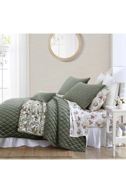 Laura Ashley Solid Diamond Quilt Set In Dark Green