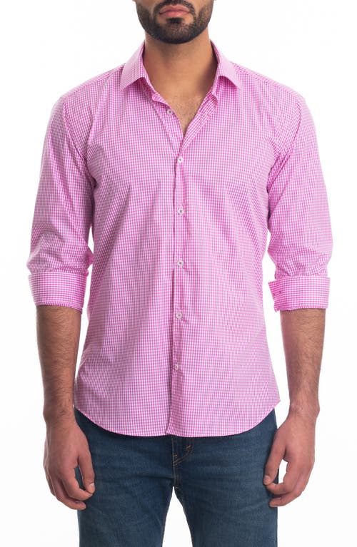 Jared Lang Trim Fit Gingham Cotton Button-Up Shirt in Pink Gingham