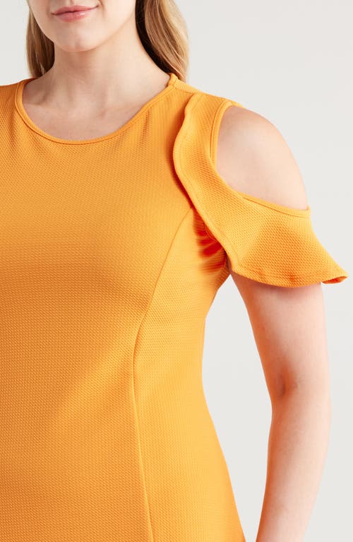 24seven Comfort Apparel Ruffle Cold Shoulder A-line Dress In Peach