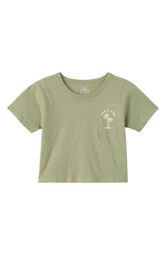 Shop O'neill Kids' Choose Sunshine Cotton Graphic Crop T-shirt In Oil Green