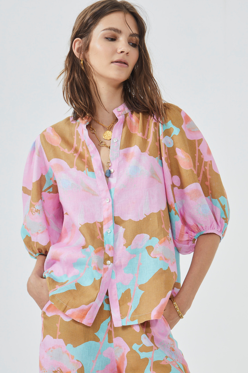 Lanhtropy Bubble Linen Shirt In Aquarela