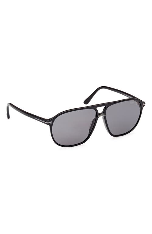 Shop Tom Ford Bruce 61mm Polarized Navigator Sunglasses In Shiny Black/polarized Smoke