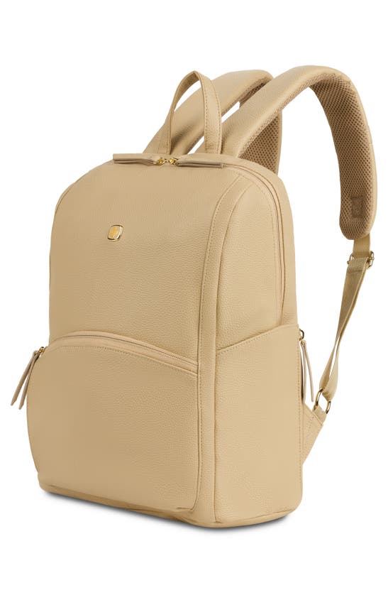Shop Swissgear 9901 Faux Leather Laptop Backpack In Cream