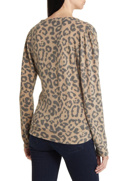 Loveappella Faux Tie Wrap Top In Camel/charcoal
