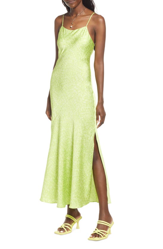 Open Edit Satin Slipdress In Green Fractured Glass