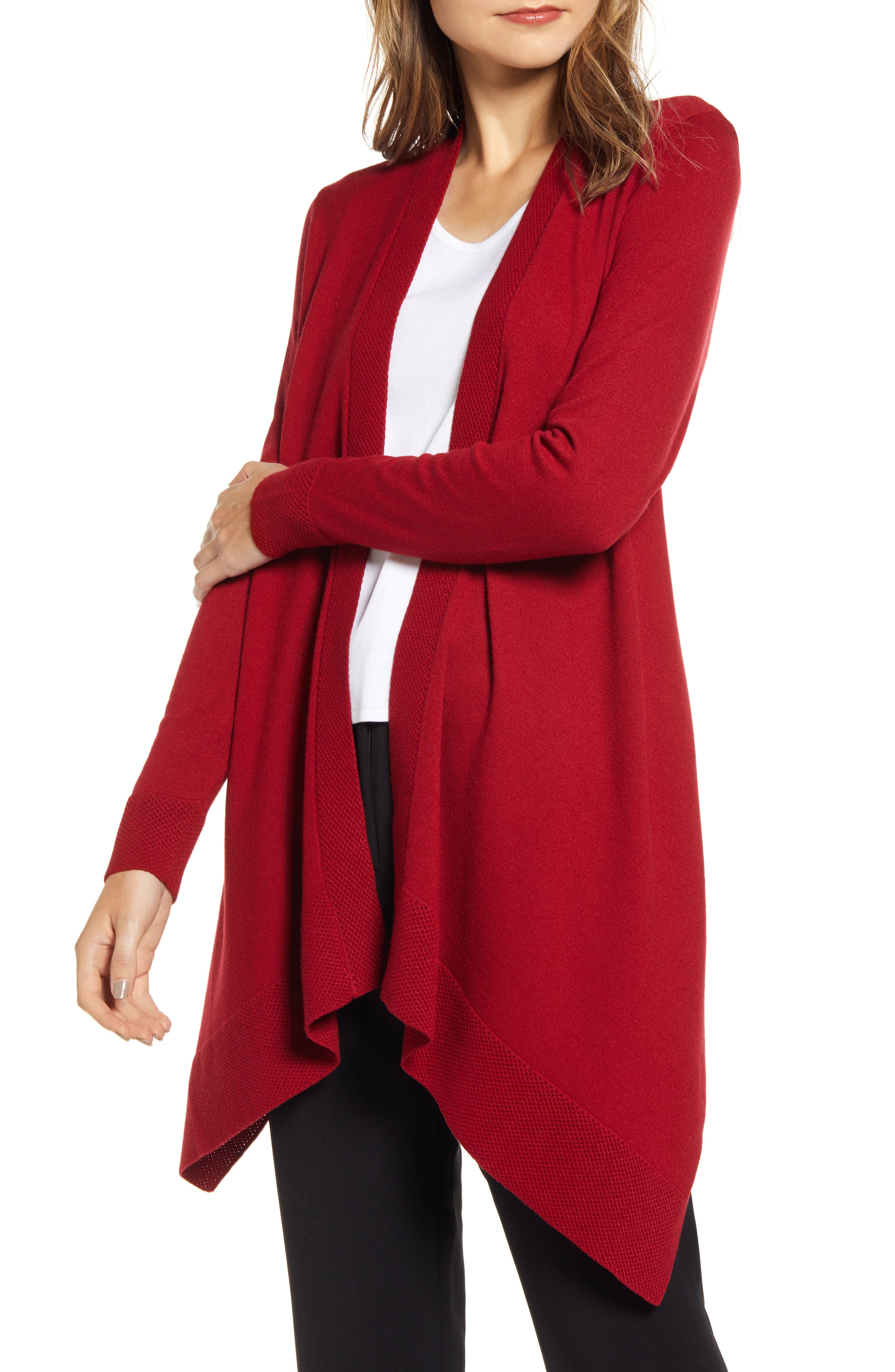 red long sleeve cardigan