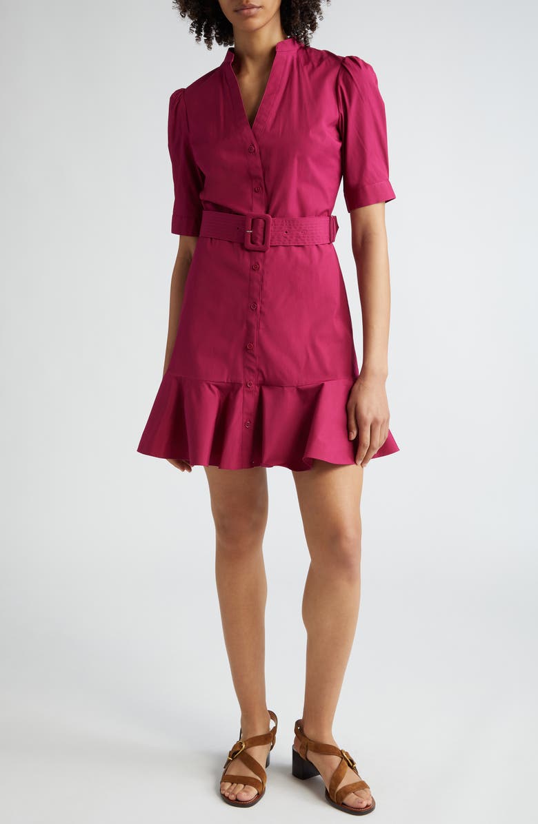 Veronica Beard Molly Belted Mini Shirtdress, Main, color, Wildberry