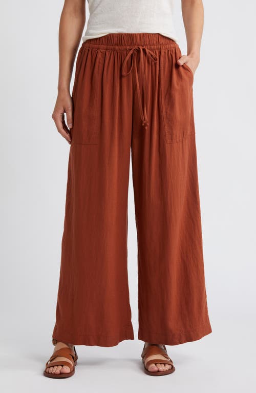 Utility Linen Blend Drawstring Pants in Rust Sequoia