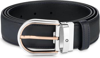 Montblanc Horseshoe Buckle Leather Belt, One Size, Black