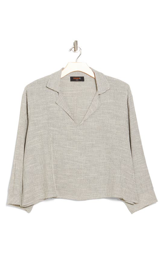 Renee C Stripe Notch Collar Top In Black Multi