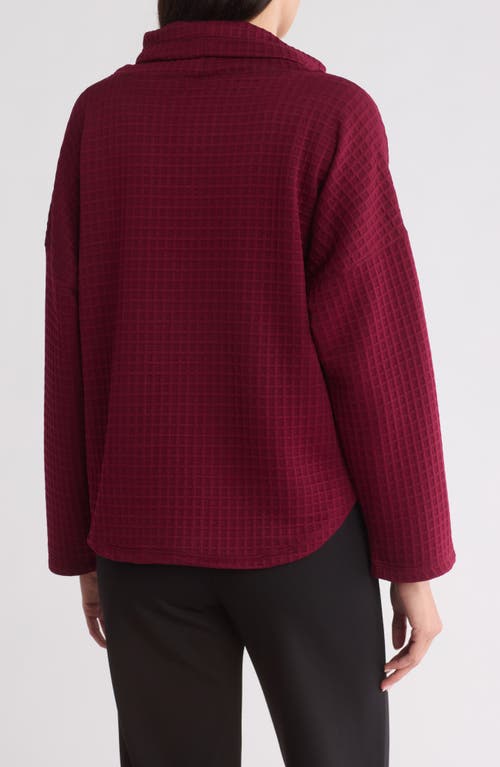 Max Studio Funnel Neck Waffle Knit Pullover In Oxblood