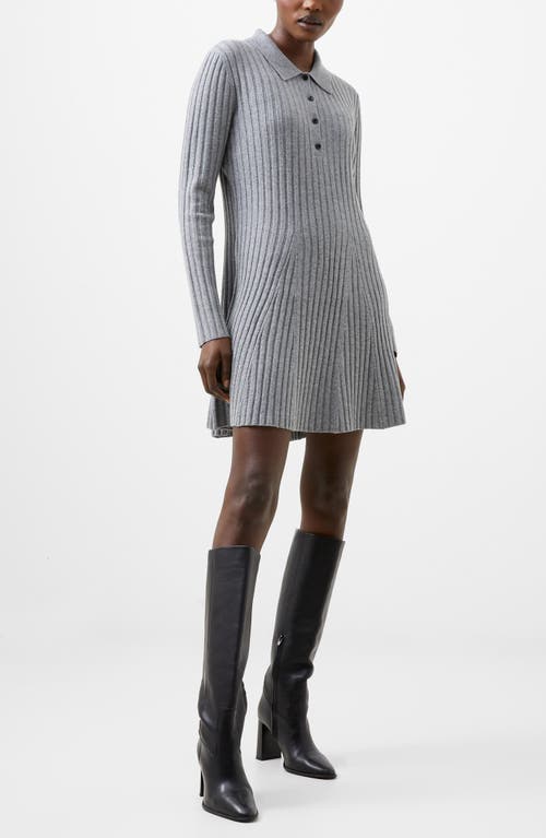 Shop French Connection Vhari Long Sleeve Polo Sweater Minidress In Mid Grey Melange