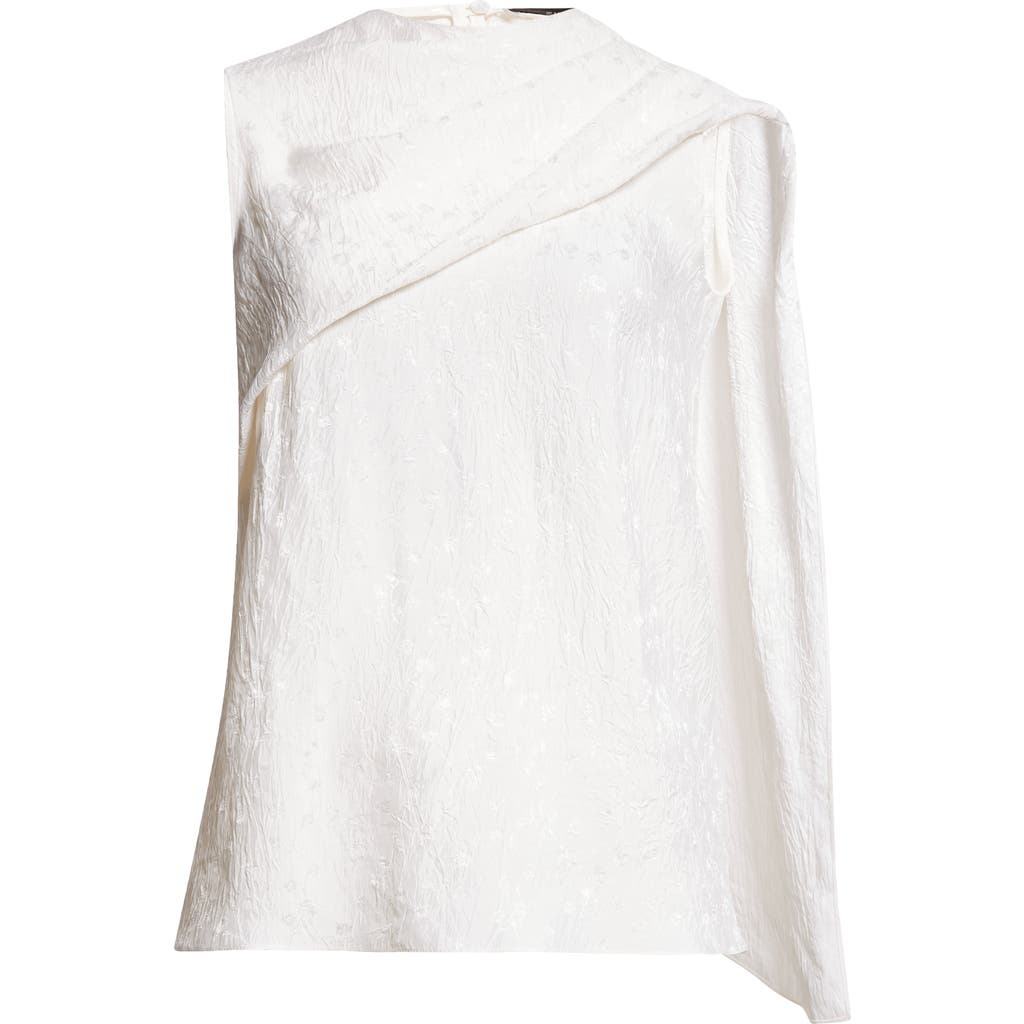 Shop Erdem Asymmetric Drape Scarf Floral Jacquard Crushed Satin Top In Ivory