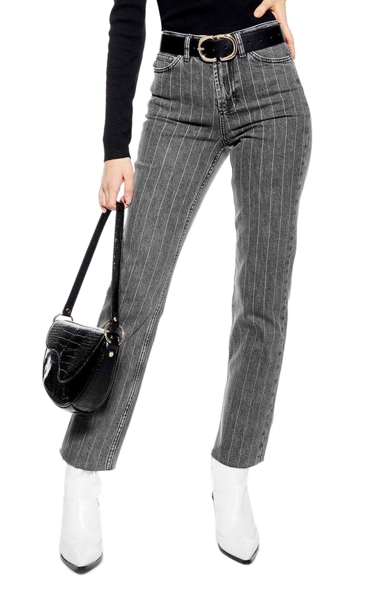 high waisted pinstripe jeans