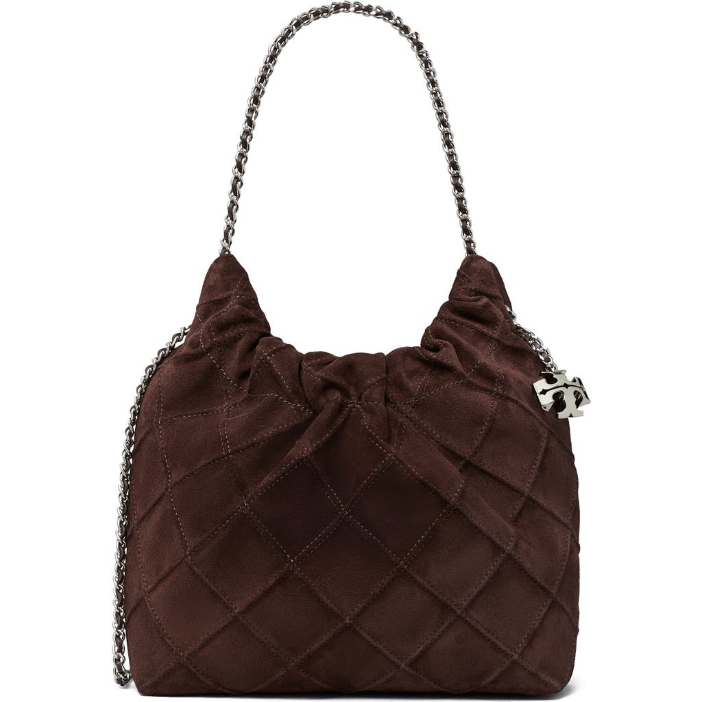 Tory Burch Fleming Mini Suede Crossbody Bag In Licorice Suede