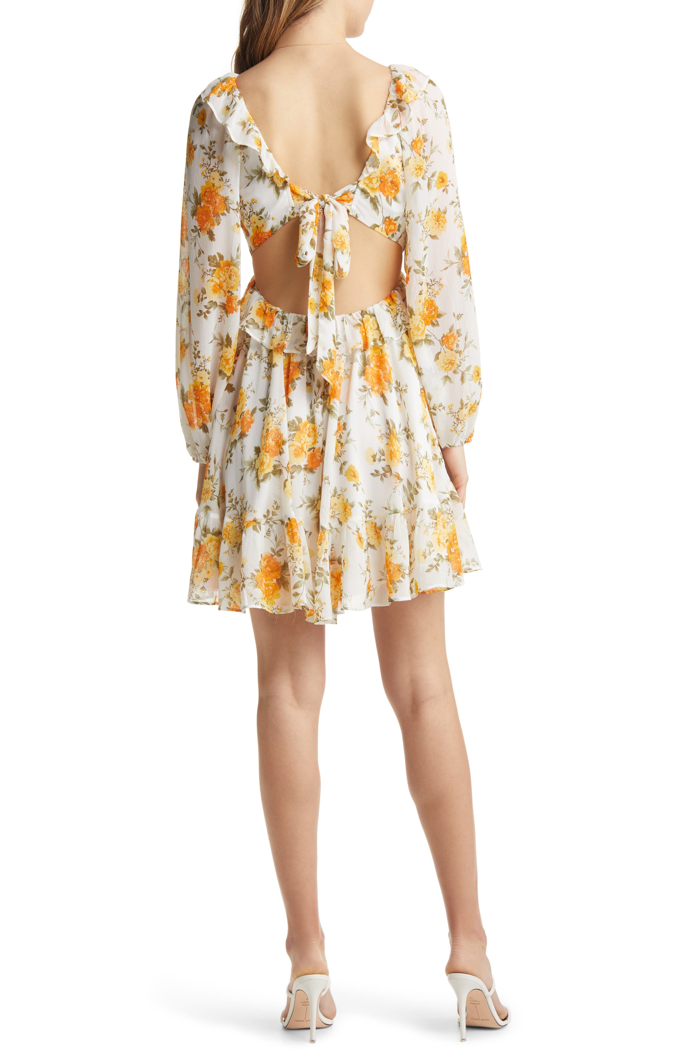 VICI Collection Floral Long Sleeve Cutout Chiffon Babydoll Dress in Yellow Multi | Smart Closet VICI Collection Floral Long Sleeve Cutout Chiffon Babydoll Dress in Yellow Multi | Smart Closet