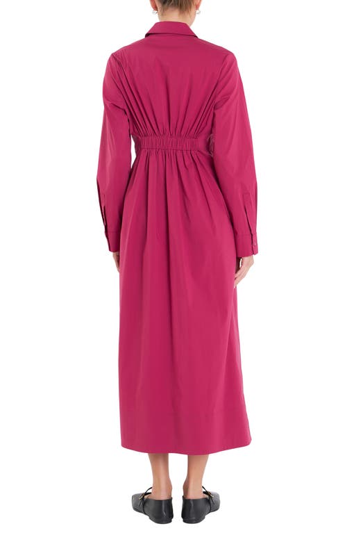 Shop English Factory Long Sleeve Cotton Blend Midi Shirtdress In Plum