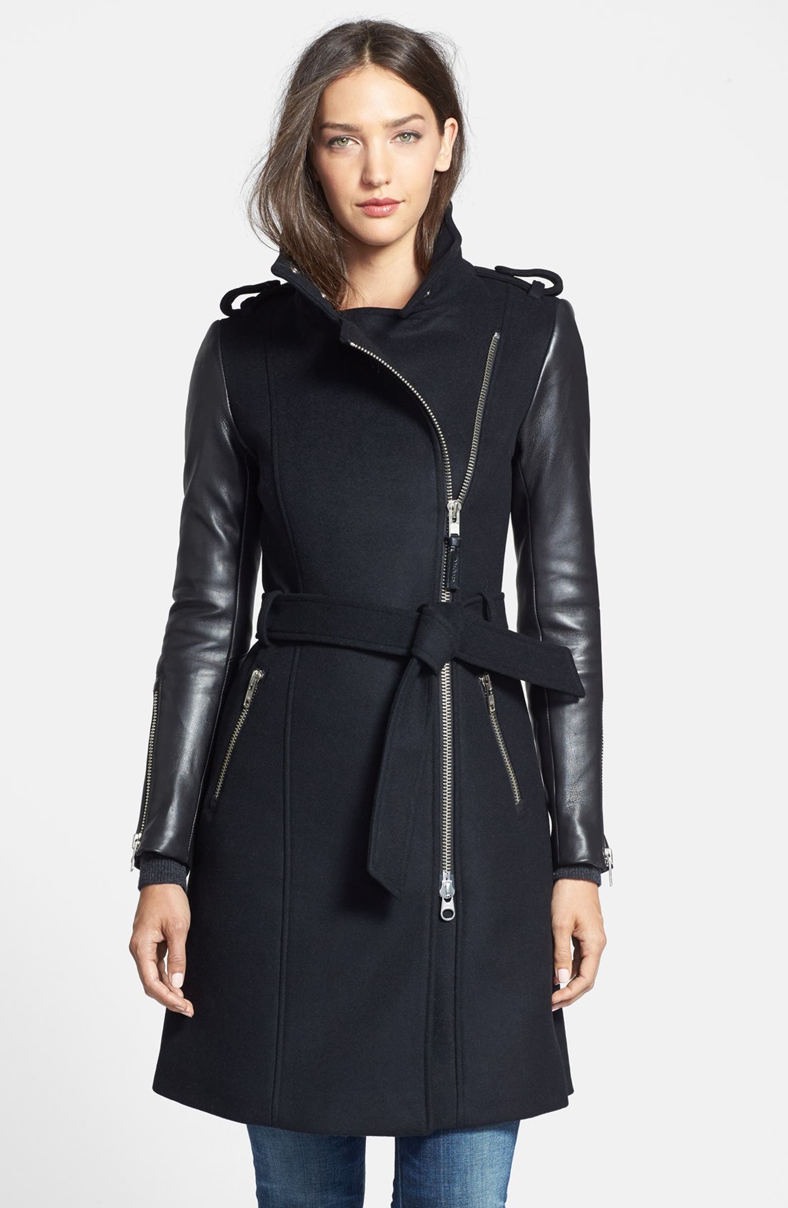 Mackage Leather Trim Wool Coat | Nordstrom