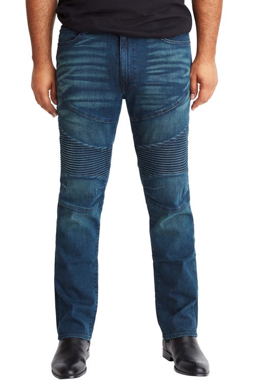 MVP Collections Straight Leg Biker Jeans in Medium Vintage Wash