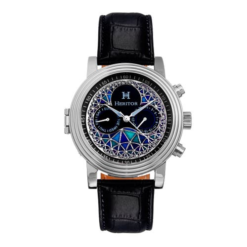 Heritor Automatic Men's Black / Silver Legacy Leather-band Watch With Day And Date - Black, Silver In Silver/black