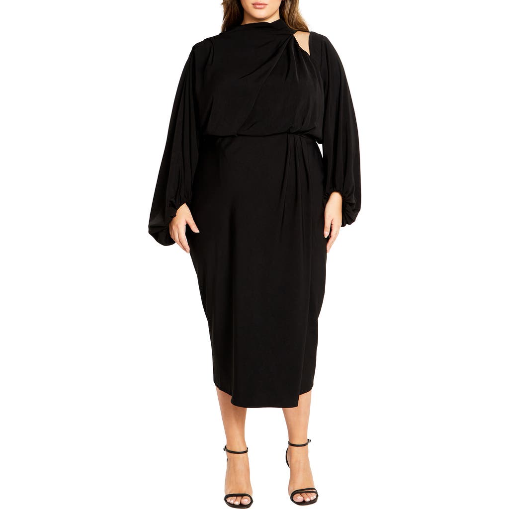 Shop City Chic Jaylee Shoulder Cutout Long Sleeve Dress In Black
