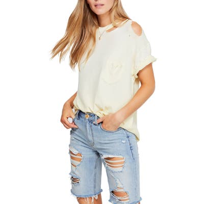 Free People Lucky Distressed Tee, Yellow