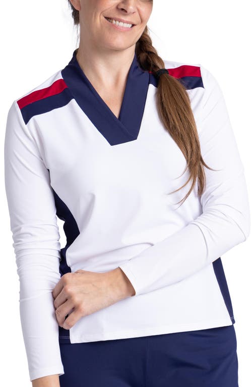 Shop Kinona The A-team Long Sleeve Golf Top In White/navy