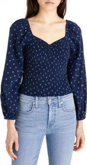 Lucky Brand Smocked Square Neck Top in Blue
