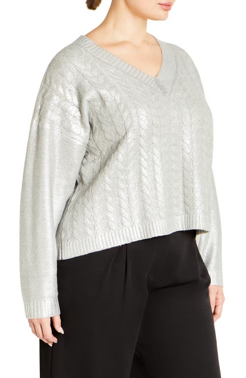 Shop City Chic Iliana Metallic Cable Stitch Sweater In Silver