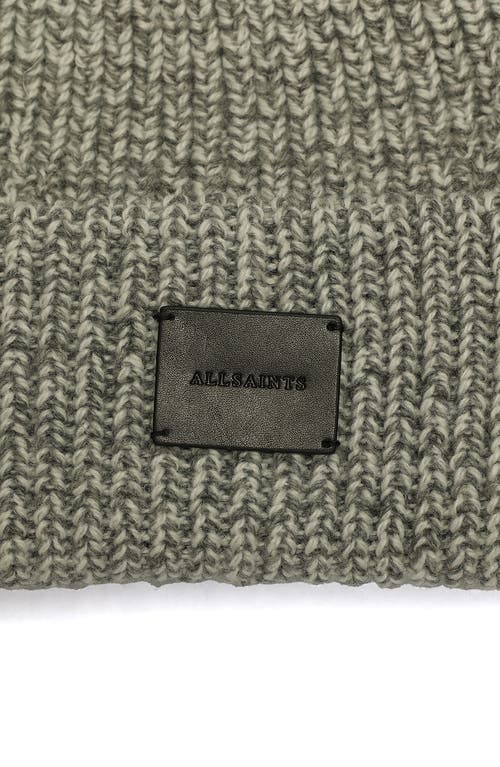 Shop Allsaints Marled Wool Blend Rib Cuff Beanie In Grey Marl/chalk