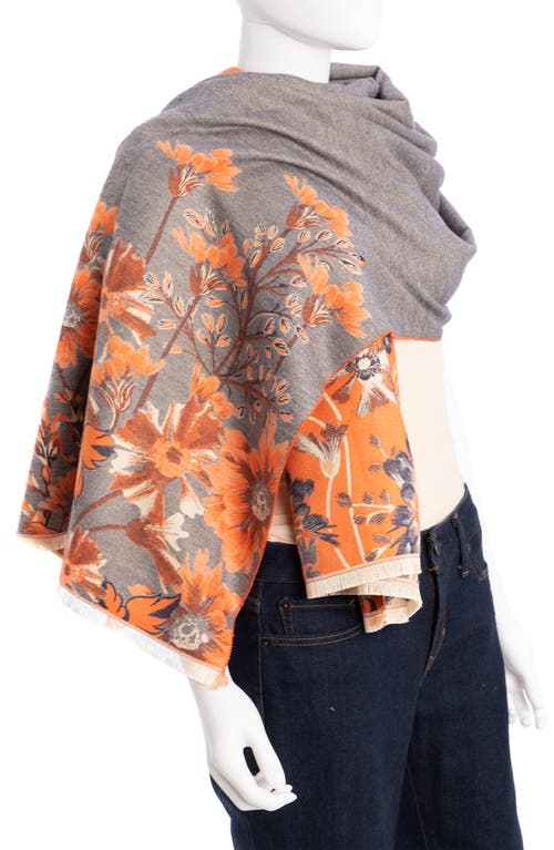 Saachi Floral Pattern Reversible Scarf In Grey/orange