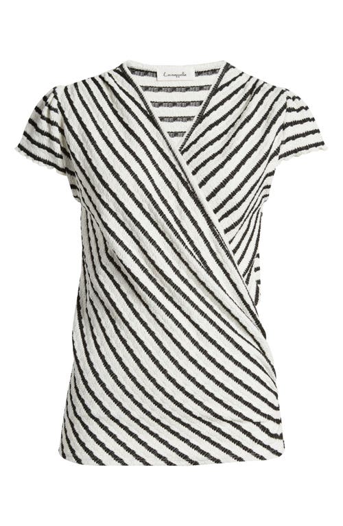 Shop Loveappella Stripe Wrap Knit Top In Black/nat